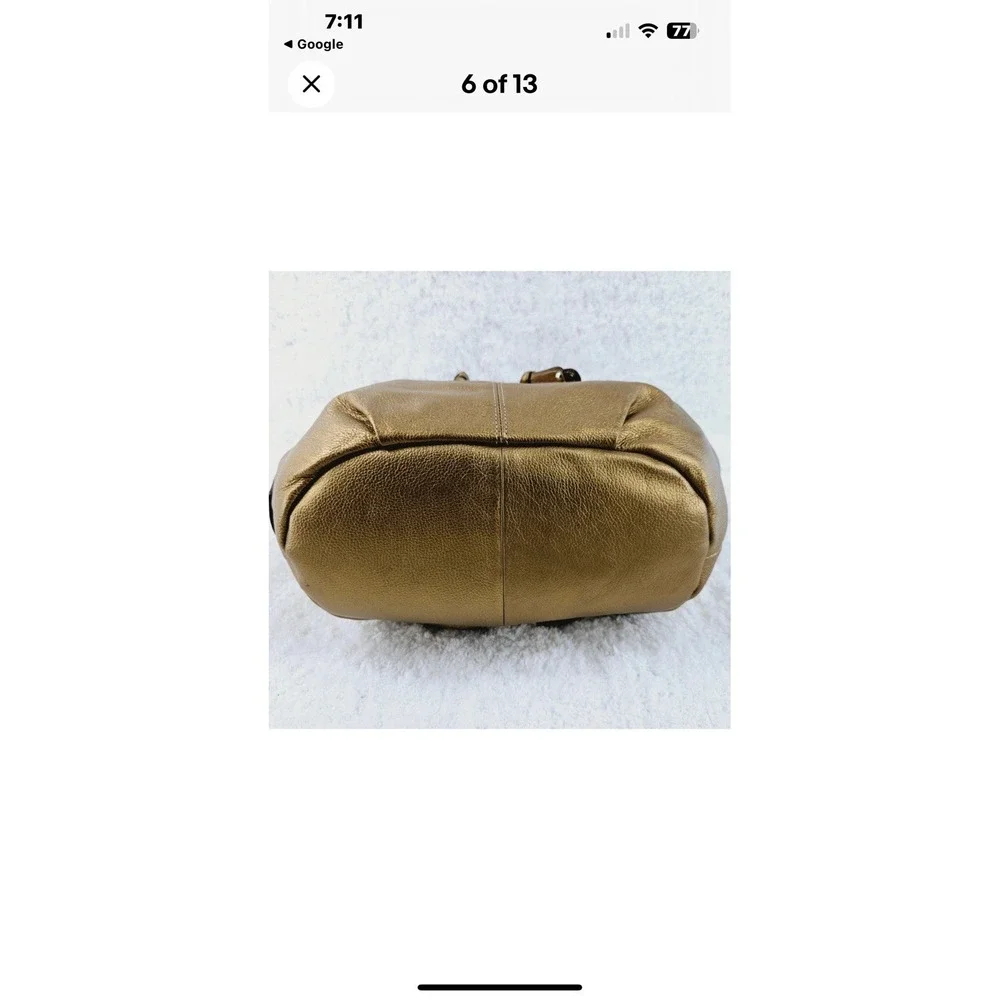 Tignanello Metallic‎ Gold Pebble Leather Double Handle Hobo Shoulder Bag